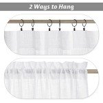 RYB HOME Short Kitchen Valances and Curtain Set, Privacy White Linen Swag Curtains, Semi Sheer Bathroom Tiers for Small Windows, 36 x 36 inch, 1 Pair