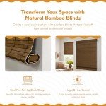 Radiance Cordless Bamboo Roman Shades for Windows - Flatstick Bamboo Blinds for Semi-Private Light Control - Easy to Lift & Fold Up Window Shades - Cocoa - 29 in. W x 64 in. L - (2216304E)