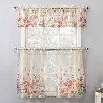 No. 918 Rosalind Watercolor Floral Semi-Sheer Rod Pocket Kitchen Curtain Valance and Tiers Set, 54" x 24", Poppy Red