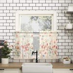 No. 918 Rosalind Watercolor Floral Semi-Sheer Rod Pocket Kitchen Curtain Valance and Tiers Set, 54" x 24", Poppy Red