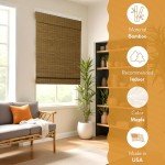 Radiance Cordless Bamboo Roman Shades for Windows - Flatstick Bamboo Blinds for Semi-Private Light Control - Easy to Lift & Fold Up Window Shades - Cocoa - 29 in. W x 64 in. L - (2216304E)
