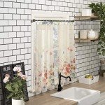 No. 918 Rosalind Watercolor Floral Semi-Sheer Rod Pocket Kitchen Curtain Valance and Tiers Set, 54" x 24", Poppy Red