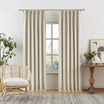 DUALIFE Natural Pleated Blackout Curtains 96 Inch Long 2 Panels,Luxury Full Black Out Living Room Drapes for Track System with Hooks,Thermal Boho Viral Linen Curtains 40 Wide,Cream Beige