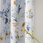 MYSKY HOME Floral Blackout Curtains 63 Inch Long Living Room Bedroom Curtains Thermal Insulated Curtains Room Darkening Curtains Printed Flower Leaf Window Treatments, 2 Panels, Yellow and Blue