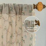 ENJOYBRIDAL Floral Bedroom Curtains 84 Inch Length 2 Panels Set Farmhouse Semi Sheer Living Room Drapes Cotton Linen Blend Bohemian Window Curtain Panels with Tassel Beige Rod Pocket Drapes