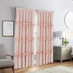 Homechoice Decor Thermal Insulated Blackout Window Curtains, 54" W x 84" L x 2 Panels, Boho Ruched Window Treatments with 3 Rows of Butterfly Flowers, Rustic Rod Pocket Drapes, Peach Pink (LQ-30)