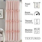 Homechoice Decor Thermal Insulated Blackout Window Curtains, 54" W x 84" L x 2 Panels, Boho Ruched Window Treatments with 3 Rows of Butterfly Flowers, Rustic Rod Pocket Drapes, Peach Pink (LQ-30)