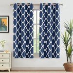 Melodieux Navy Blue Moroccan Blackout Curtains 45 Inches Long for Bedroom Small Windows, Room Darkening Grommet Drapes, 42" W x 45" L, 2 Panels