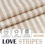 jinchan Linen Kitchen Curtains 36 Inch Length Striped Tier Curtains Ticking Stripe Small Drapes for Living Room Bathroom Cafe Small Window Farmhouse Rustic Pinstripe Rod Pocket 2 Panels Tan