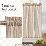 jinchan Linen Kitchen Curtains 36 Inch Length Striped Tier Curtains Ticking Stripe Small Drapes for Living Room Bathroom Cafe Small Window Farmhouse Rustic Pinstripe Rod Pocket 2 Panels Tan