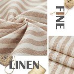 jinchan Linen Kitchen Curtains 36 Inch Length Striped Tier Curtains Ticking Stripe Small Drapes for Living Room Bathroom Cafe Small Window Farmhouse Rustic Pinstripe Rod Pocket 2 Panels Tan