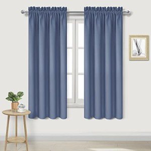 DWCN Blackout Curtains – Thermal Insulated, Energy Saving & Noise Reducing Bedroom and Living Room Curtains, Dusty Blue, W 42x L 63 Inch, Set of 2 Rod Pocket Curtain Panels