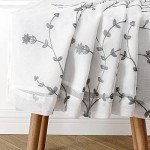 Bujasso Semi Sheer Gray Leaf Curtains 84 inch Length White Curtain Embroidery Floral Patterned Lined Privacy Curtains Farmhouse White Drapes for Bedroom Grommet Top W38 xL84,Set of 2