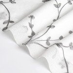 Bujasso Semi Sheer Gray Leaf Curtains 84 inch Length White Curtain Embroidery Floral Patterned Lined Privacy Curtains Farmhouse White Drapes for Bedroom Grommet Top W38 xL84,Set of 2
