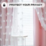 MYSKY HOME Pink Curtains for Living Room 84 Inches Long Pom Pom White Sheer Curtains for Girls Room Nursery Curtains Double Layer for Toddler Bedroom Grommet Room Darkening Window Panels 52 x 84 Inch