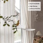 BCLBUSTE Boho Curtains Semi-Blackout Window Curtains 84 Inch 2 Pannels for Living Room, Linen Tassels Farmhouse Curtains with Embroidery for Bedroom Rod Pocket Draperies 52" W x 84" L,Off White