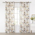 MYSKY HOME Linen Curtains for Living Room Floral Patterned Semi Sheer Vertical Drapes Decor Farmhouse Style Texture for Dining Room Light Soften Privacy, Yellow, W52 x L84, Pack-2