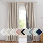 NICETOWN 100% Blackout Natural Linen Curtains 90" Length with Thermal Insulated Liners for Bedroom, Farmhouse Style Room Cooling Small Window Draperies for Dining Room (2 Panels, 52" W)