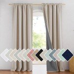 NICETOWN 100% Blackout Natural Linen Curtains 90" Length with Thermal Insulated Liners for Bedroom, Farmhouse Style Room Cooling Small Window Draperies for Dining Room (2 Panels, 52" W)