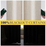 NICETOWN 100% Blackout Natural Linen Curtains 90" Length with Thermal Insulated Liners for Bedroom, Farmhouse Style Room Cooling Small Window Draperies for Dining Room (2 Panels, 52" W)