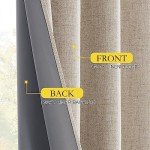 NICETOWN 100% Blackout Natural Linen Curtains 90" Length with Thermal Insulated Liners for Bedroom, Farmhouse Style Room Cooling Small Window Draperies for Dining Room (2 Panels, 52" W)