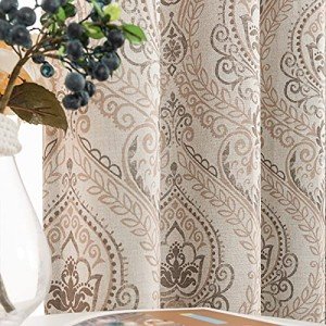 jinchan Farmhouse Taupe Curtains for Living Room Darkening 84 Inch Length, Medallion Drapes for Bedroom, Damask Pattern Window Treatments Vintage Linen Textured Curtain Panels, 2 Panels