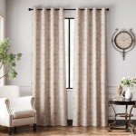 jinchan Farmhouse Taupe Curtains for Living Room Darkening 84 Inch Length, Medallion Drapes for Bedroom, Damask Pattern Window Treatments Vintage Linen Textured Curtain Panels, 2 Panels