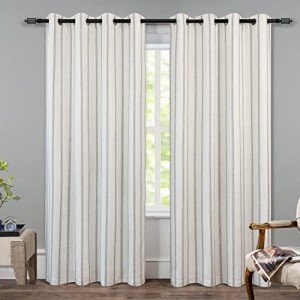 DriftAway Farmhouse Linen Blend Blackout Curtains 84 Inches Long for Bedroom Vertical Striped Printed Linen Curtains Thermal Insulated Lined Treatments for Living Room 2 Panels W52 x L84 Grey
