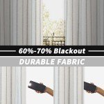 DriftAway Farmhouse Linen Blend Blackout Curtains 84 Inches Long for Bedroom Vertical Striped Printed Linen Curtains Thermal Insulated Lined Treatments for Living Room 2 Panels W52 x L84 Grey