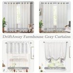 DriftAway Farmhouse Linen Blend Blackout Curtains 84 Inches Long for Bedroom Vertical Striped Printed Linen Curtains Thermal Insulated Lined Treatments for Living Room 2 Panels W52 x L84 Grey
