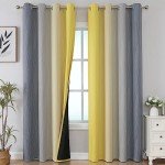 Grey and Yellow Blackout Curtains 84 Inch Length 2 Panels Set, Blackout Curtains for Living Room, Thermal Insulated Gradient Drapes, Light Blocking Ombre Curtains for Boys Bedroom, 52W x 84L Inches