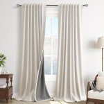 100% Blackout Linen Curtains 84 Inch Length 2 Panels Set Neutral Boho Farmhouse for Bedroom Windows Living Room Darkening Thermal Insulated Drapes Beige Cream Ivory 7ft Long Back Tab Pleated Pocket