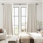 100% Blackout Linen Curtains 84 Inch Length 2 Panels Set Neutral Boho Farmhouse for Bedroom Windows Living Room Darkening Thermal Insulated Drapes Beige Cream Ivory 7ft Long Back Tab Pleated Pocket