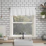 No. 918 Mariela Floral Trim Semi-Sheer Rod Pocket Kitchen Curtain Valance and Tiers Set, 58" x 36", White
