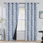 FMFUNCTEX 100% Blackout Floral Curtains for Bedroom, Blue Curtains 84 inches Long Blossom Flower Patterned for Living Room,Thermal Insulated Farmhouse Drapes, Grommet Top 2 Panels (White on Blue)