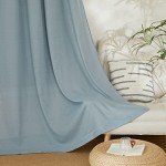 NICETOWN Linen Blend Textured Living Room Curtains, Grommet Top Thick Flax Semi Sheer Vertical Drapes Privacy Assured with Light Filtering for Bedroom, Stone Blue, W55 x L84, 2 Pieces