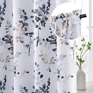 H.VERSAILTEX Floral Curtains 63 Inches Long Printed Pattern Room Darkening Curtains for Bedroom Rod Pocket Window Treatment Curtains, 2 Panels, Classical Floral Bluestone and Taupe