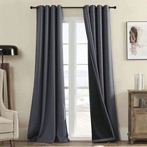 Rutterllow Total Blackout 340 GSM Curtains 2 Panels, Full Shade 84 Inches Long Complete Drapes for Living Room, Dark Grey Thermal Insulated Bedroom Window Treatment Drapes (Gray, 52 x 84 inch)