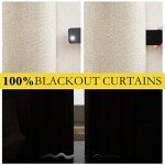 NICETOWN 100% Absolutely Blackout Linen Curtains with Thermal Insulated White Liner, 52" Wide, 2 Panels, 84 inches Long Drapes, Grommet Retro Beige Linen Curtains Vertical Drapes Privacy for Bedroom