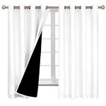 BGment Thermal Insulated 100% Blackout Curtains for Bedroom with Black Liner, Double Layer Full Room Darkening Noise Reducing Grommet Curtain (52 x 63 Inch, Pure White, 2 Panels)