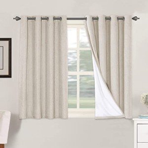 H.VERSAILTEX Linen Blackout Curtains 45 Inches Long 100% Blackout Thermal Insulated Textured Linen Look Curtain Draperies Anti-Rust Grommet, Energy Saving with White Liner, 2 Panels, Natural