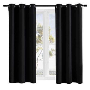 Rutterllow Room Darkening Blackout Curtains for Bedroom 2 Panel,Grommet Top(42x63 Inch, Black)