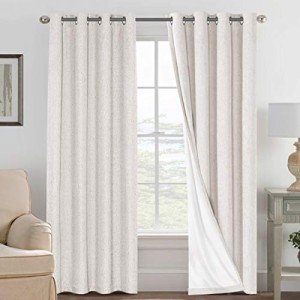H.VERSAILTEX 100% Blackout Curtains Ivory, Linen Blackout Curtains 96 inch Curtains 2 Panel Set, Elegant Curtain for Bedroom Grommet Drapes Window Curtains Living Room Drapes