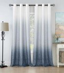 Central Park Ombre Rayon Blend Heavy Linen Texture Window Curtain Panel 6 Grommets Top Gradient Cream White to Indigo Blue Window Drapes Treatment for Living Room/Bedroom, Set of 2, 40" x 95" Each