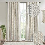 INK+IVY Imani 100% Cotton SINGLE PANEL Curtain Tufted Chenille Stripe Geometric Print Mid-Century Look Rod Pocket Top Drape for Living Room, Privacy Window Treatment for Bedroom, 50" x 84", Ivory