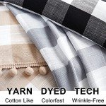 Treatmentex Buffalo Check Curtains 84inch Farmhouse Pom Pom Drapes for Living Room Vintage Gingham Plaid Semi Sheer Tan Window Curtains for Bedroom Kitchen 2 Panels Rod Pocket Taupe and White