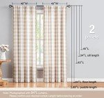 Treatmentex Buffalo Check Curtains 84inch Farmhouse Pom Pom Drapes for Living Room Vintage Gingham Plaid Semi Sheer Tan Window Curtains for Bedroom Kitchen 2 Panels Rod Pocket Taupe and White