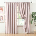 Pompom Blackout Curtains for Bedroom Pink Girls 84 inch Energy Efficient Thermal Insulated Living Room Darkening Curtain Panels for Kitchen Nursery Room 52" w x2 Panels Rod Pocket