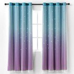 Reepow Kids Room Curtains with Hollow-Out Star and Tulle Overlay, Blue Purple Ombre Blackout Curtains for Boys Girls Bedroom - 52" x 63" x 2 Panels