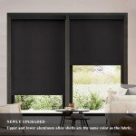 AOSKY Blackout Roller Shades Cordless Blinds for Windows, Free-Stop Shades with Valance, Thermal Insulated Fabric, UV Protection, Natural Woven Blinds for Home and Office (20" W x 72" H, Black)